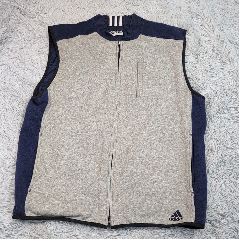 Adidas Vest Mens L Gray Blue Reversible Gorpcore Zip Up Athletic Pockets